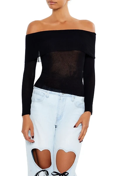 Foldover Off-the-Shoulder Sweater