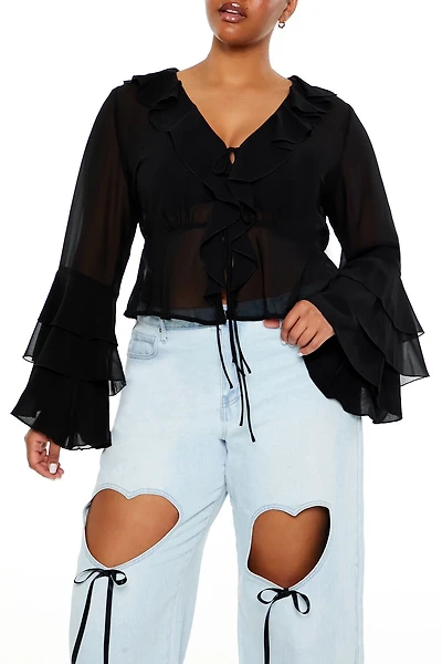 Plus Size Chiffon Ruffle-Trim Top