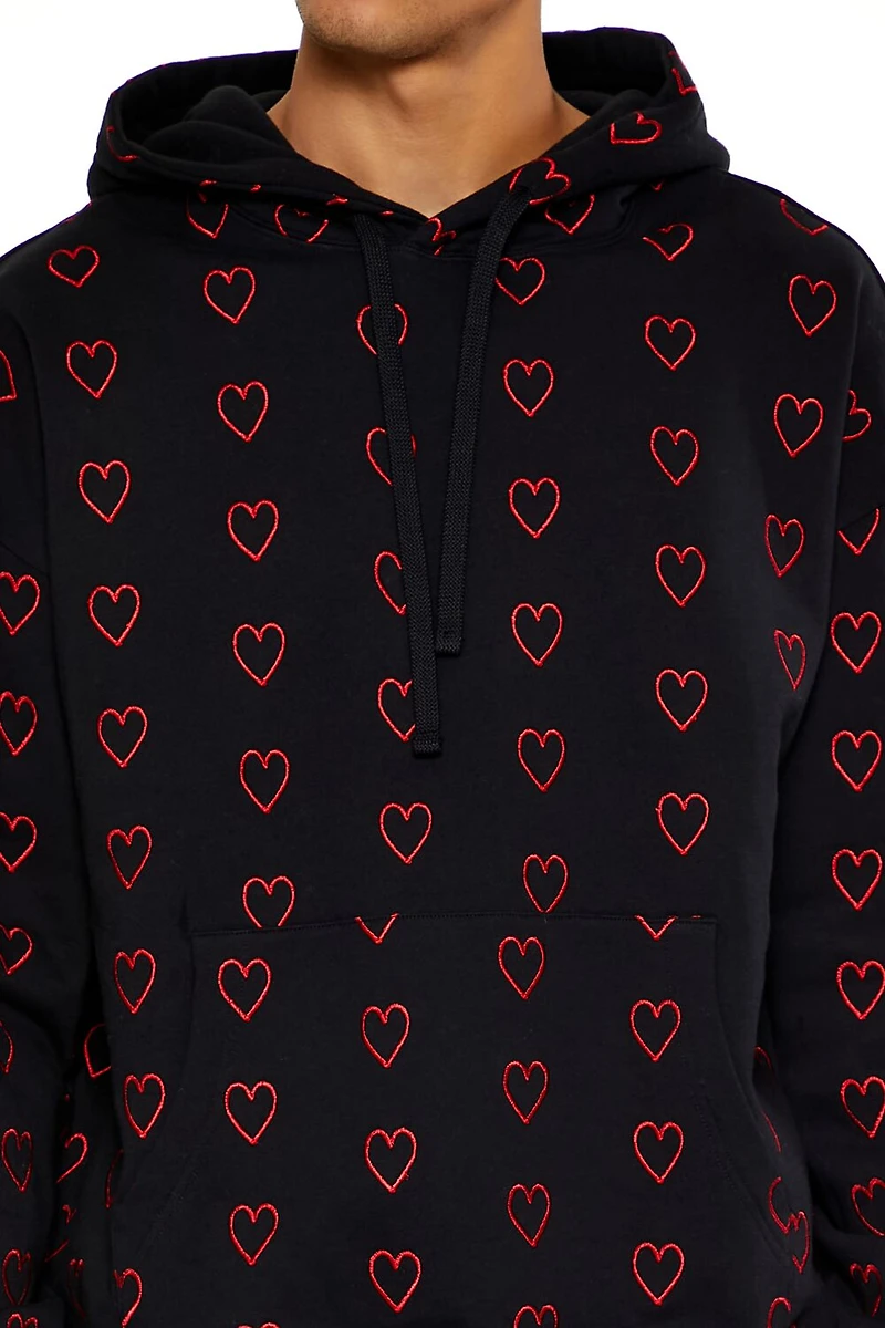 Heart Embroidered Drawstring Hoodie