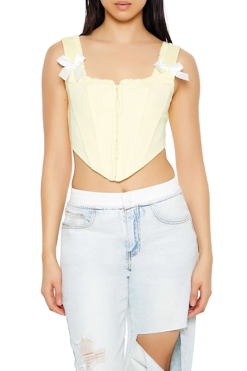 Bow Ruffle-Trim Corset Crop Top