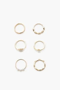 Faux Pearl & Rhinestone Ring Set