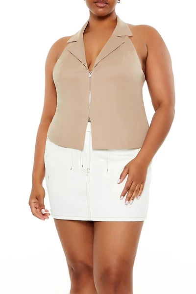 Plus Zip-Up Halter Crop Top