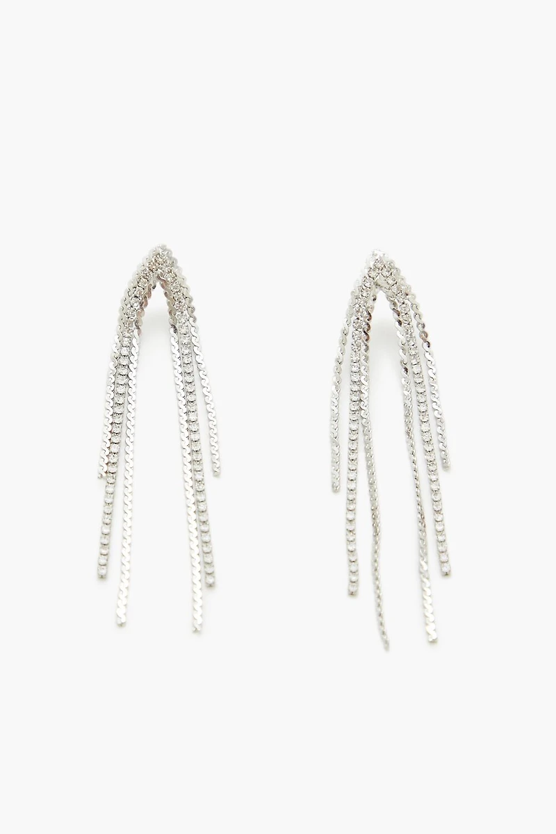 Rhinestone Box Chain Drop Earrings