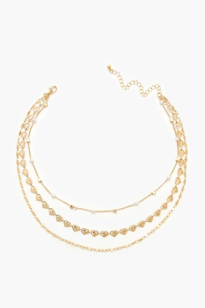 Layered Faux Pearl Heart Necklace