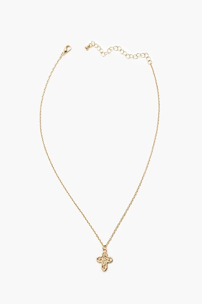 Etched Cross Charm Necklace