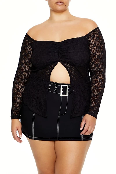 Plus Size Split-Hem Lace Top