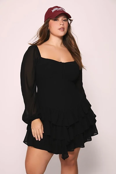 Plus Size Tiered V-Hem Mini Dress
