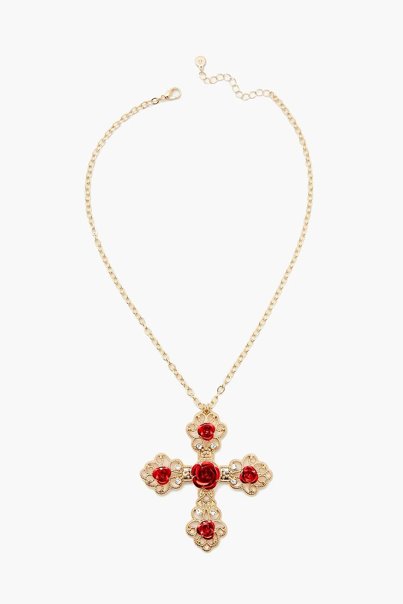 Rose Cross Pendant Necklace