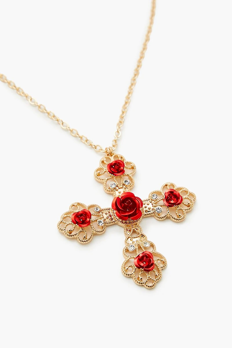 Rose Cross Pendant Necklace
