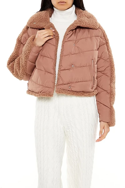 Faux Shearling-Trim Puffer Jacket