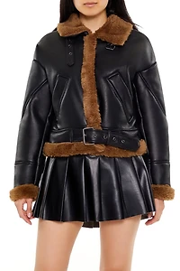 Faux Shearling-Trim Aviator Jacket