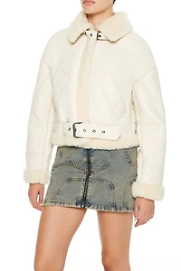Faux Shearling-Trim Aviator Jacket