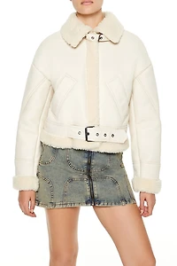 Faux Shearling-Trim Aviator Jacket
