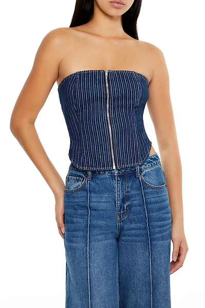 Striped Denim Tube Crop Top