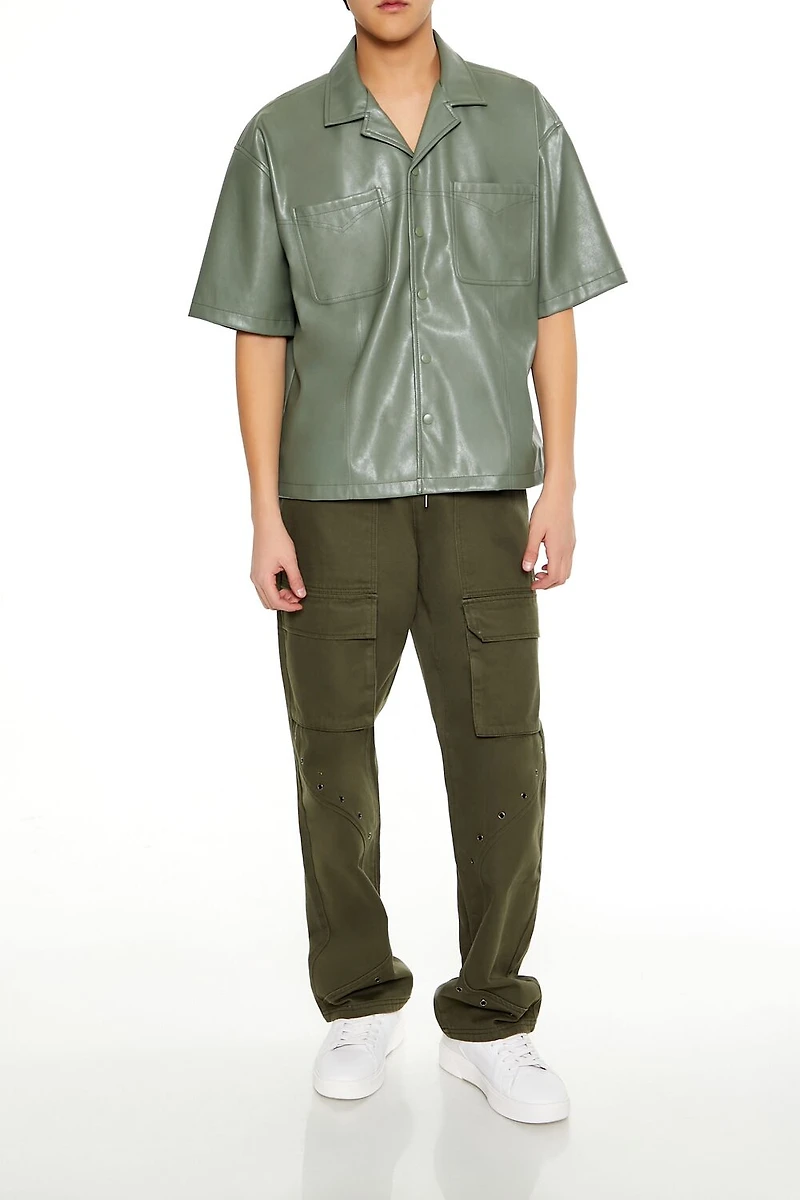 Mid-Rise Drawstring Cargo Pants