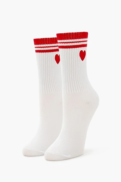 Varsity-Striped Heart Crew Socks