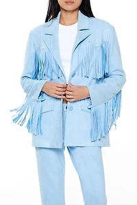 Rhinestone Fringe Faux Suede Blazer