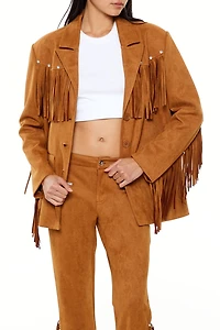 Rhinestone Fringe Faux Suede Blazer
