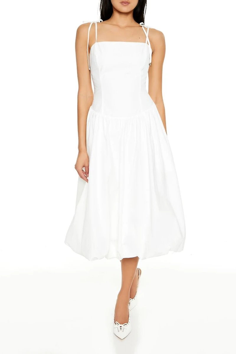 Bubble-Hem Tie-Strap Midi Dress