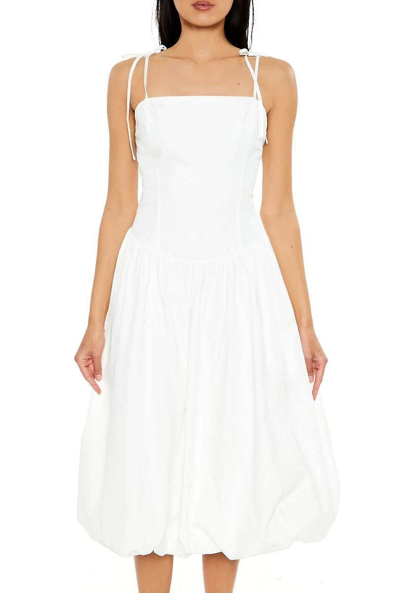 Bubble-Hem Tie-Strap Midi Dress