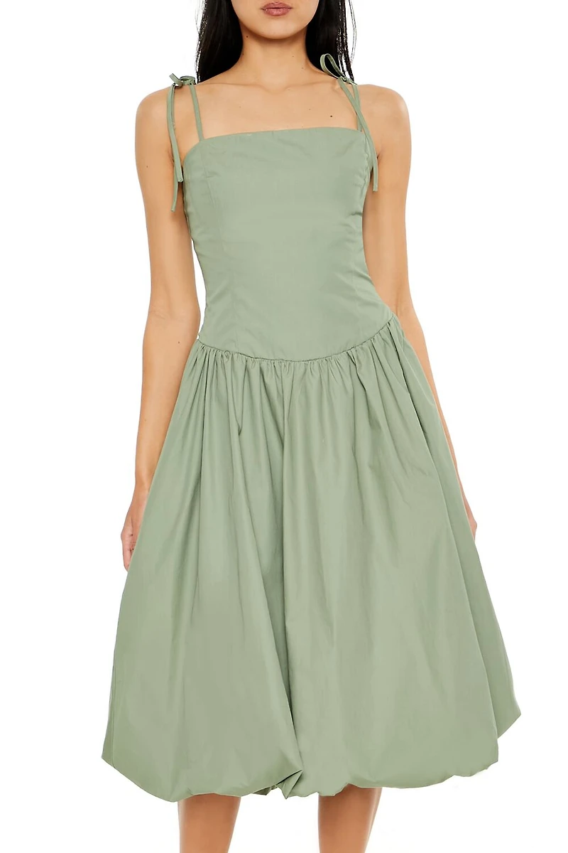 Bubble-Hem Tie-Strap Midi Dress