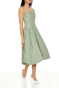 Bubble-Hem Tie-Strap Midi Dress