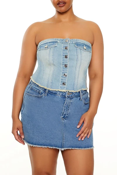 Plus Stretch-Denim Tube Top