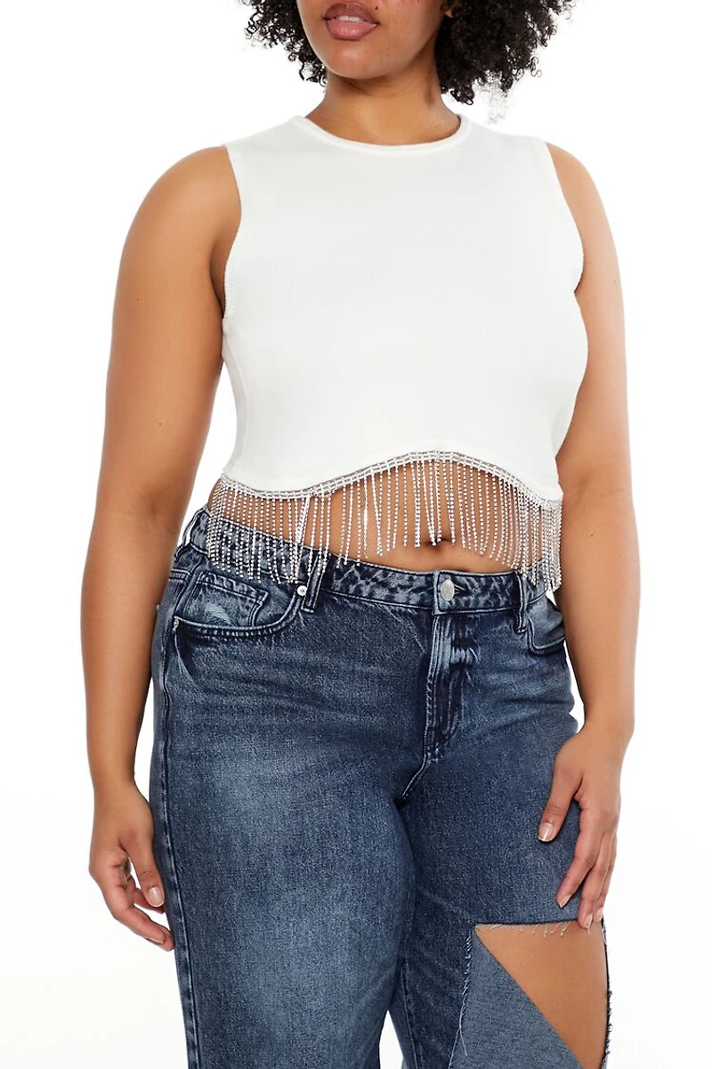 Plus Sweater-Knit Rhinestone Crop Top