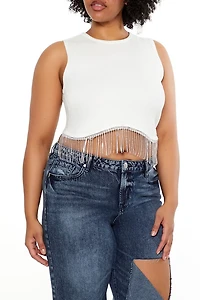 Plus Sweater-Knit Rhinestone Crop Top