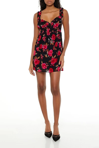 Ruffle Rose Mini Babydoll Dress
