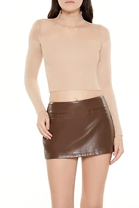 Mock Neck Sweater-Knit Crop Top