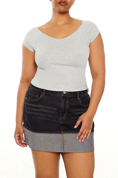 Plus Size Cropped Cap-Sleeve Tee