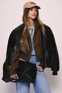 Faux Leather Utility Bomber Jacket