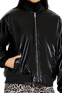 Faux Leather Utility Bomber Jacket