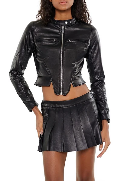 Notched Faux Leather Moto Jacket