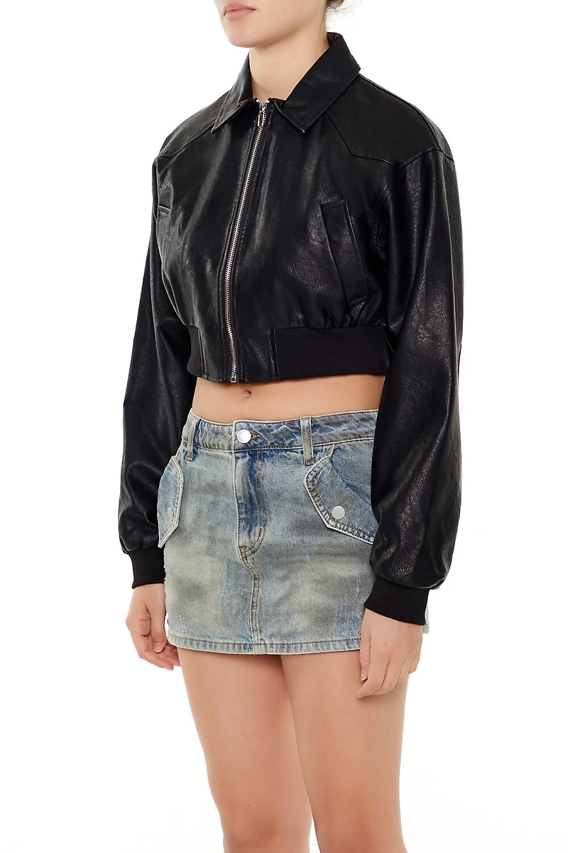 Faux Leather Cropped Jacket