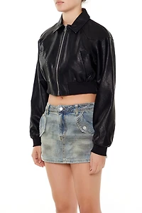 Faux Leather Cropped Jacket