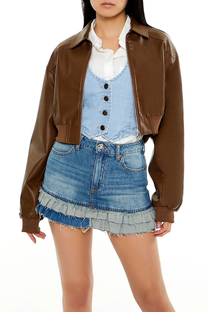 Faux Leather Cropped Jacket