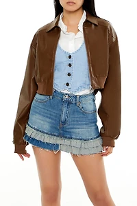 Faux Leather Cropped Jacket