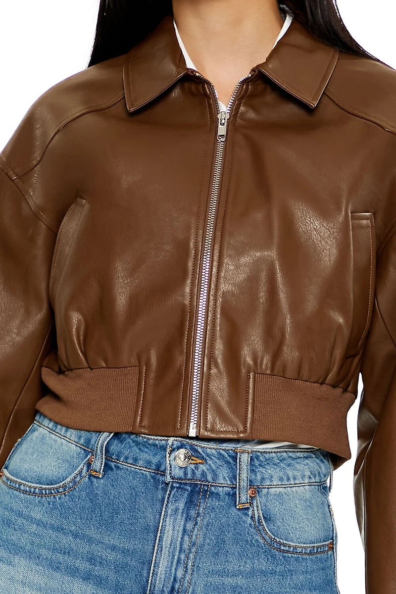 Faux Leather Cropped Jacket