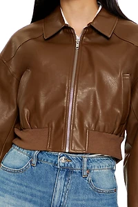 Faux Leather Cropped Jacket