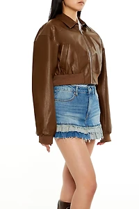 Faux Leather Cropped Jacket
