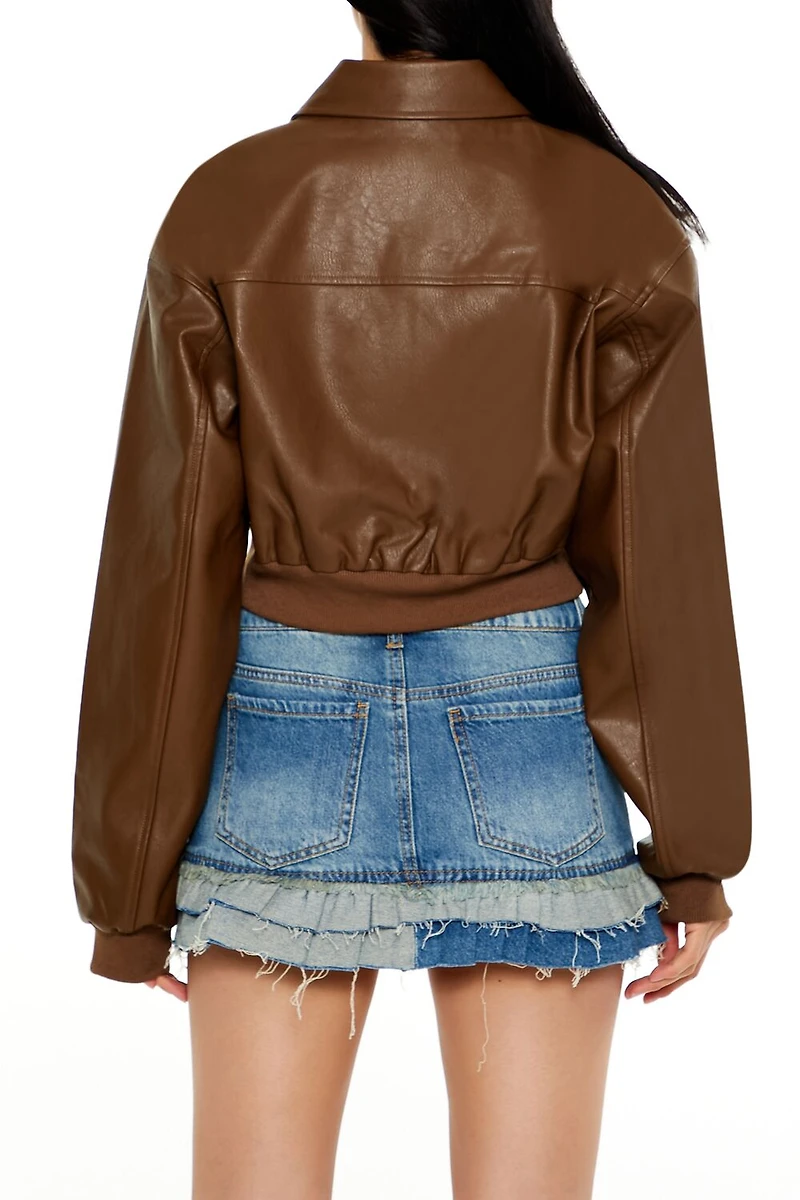 Faux Leather Cropped Jacket