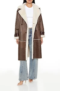 Faux Shearling-Trim Trench Coat