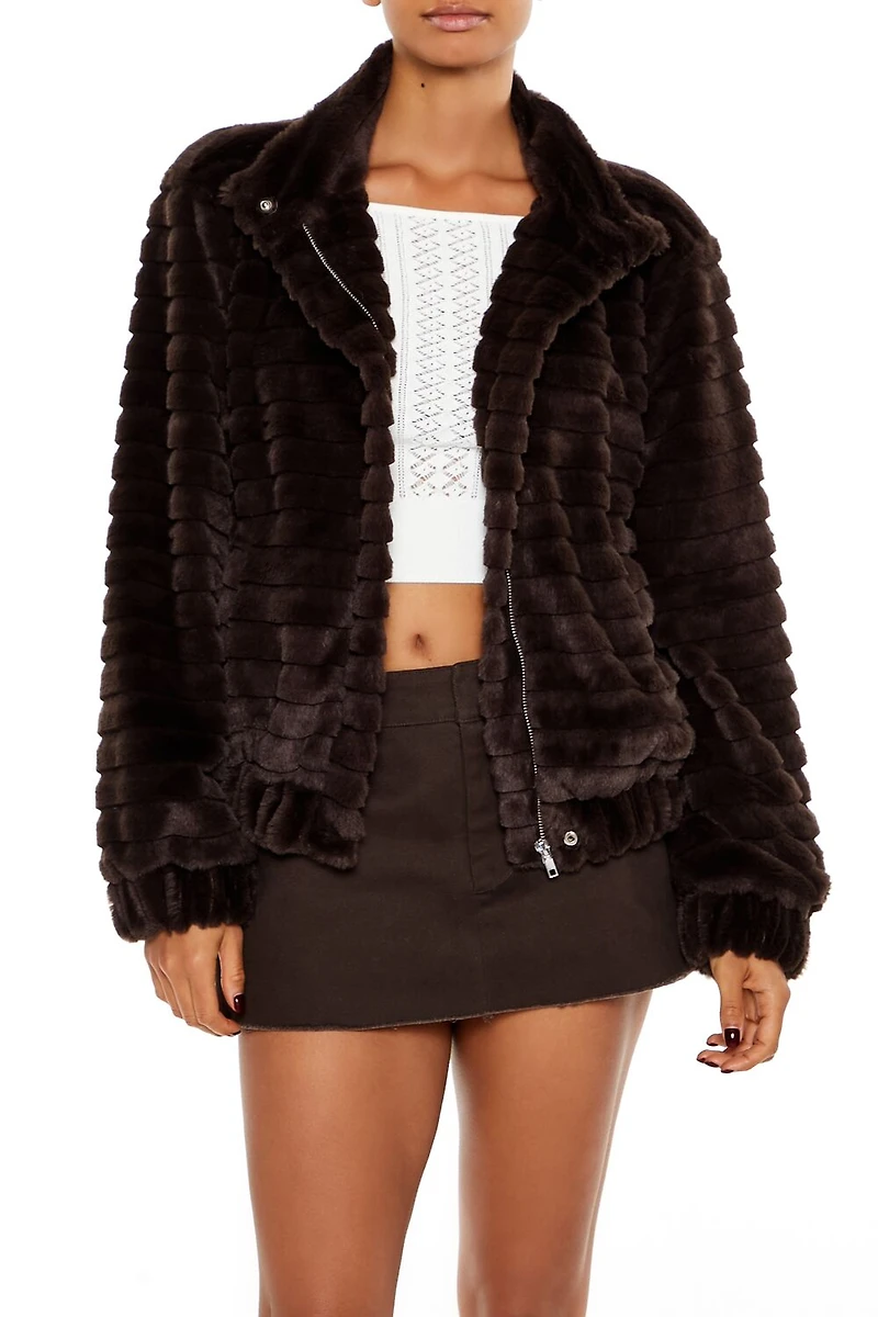 Quilted Faux Fur Bomber Jacket