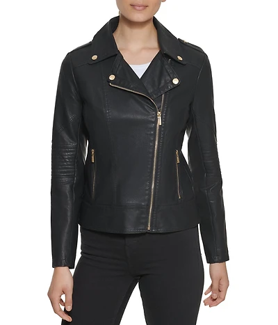 Faux Leather Asymmetrical Moto Jacket Black