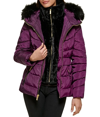 Faux Fur Trim Puffer Jacket 2 Eggplant
