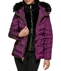 Faux Fur Trim Puffer Jacket 2 Eggplant