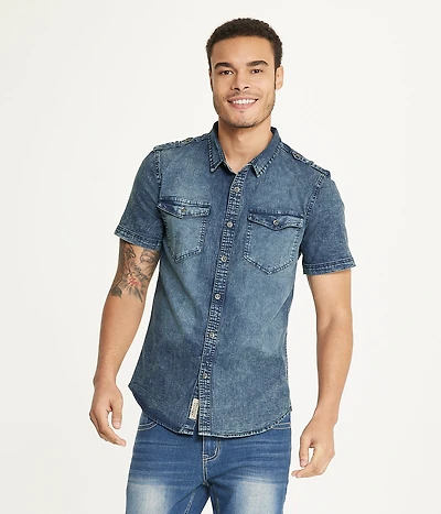 Brooklyn Laundry Men's Short Sleeve Stretch Denim Shirt 2