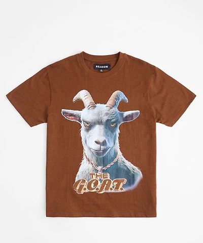 Goat Rhinestone Short Sleeve Tee - Brown